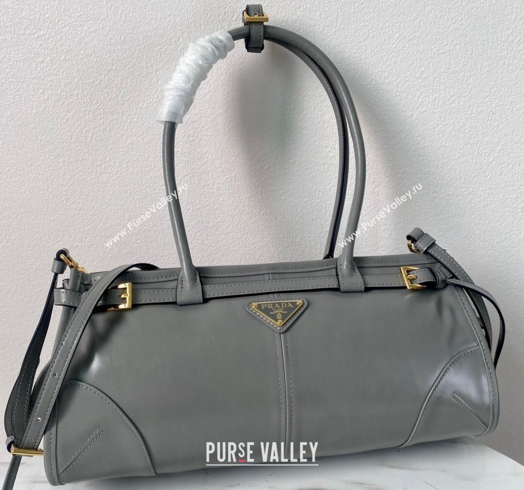 Prada Medium shiny leather handbag 1BA426 Grey 2024 (YZ-240220023)