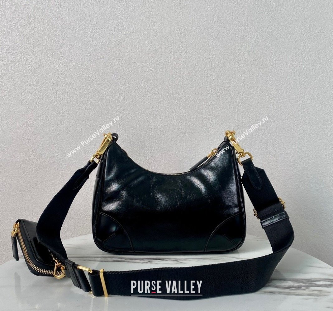 Prada Re-Edition 2005 Siny Leather Hobo Bag 1BC204 Black 2024 (YZ-240220013)