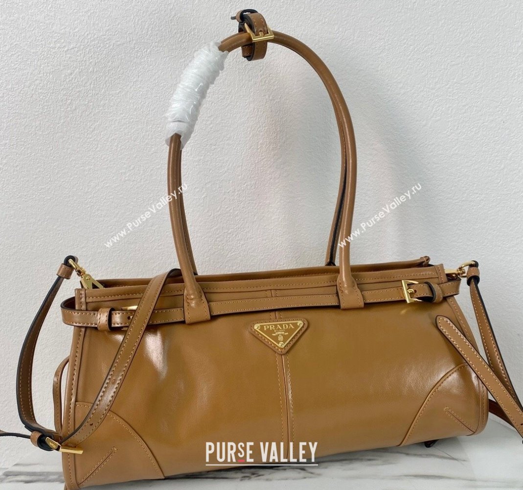 Prada Medium shiny leather handbag 1BA426 Brown 2024 (YZ-240220024)