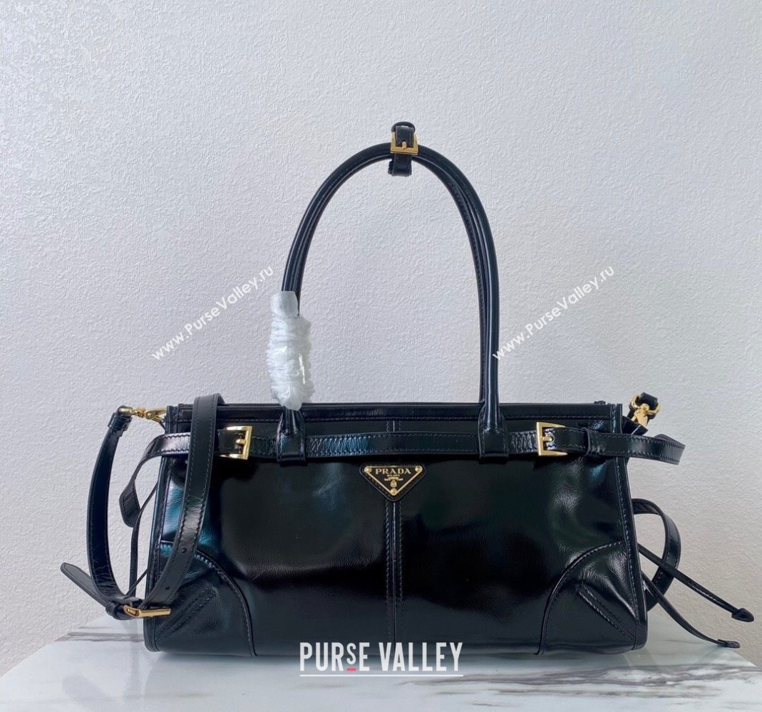 Prada Medium shiny leather handbag 1BA426 Black 2 2024 (YZ-240220025)