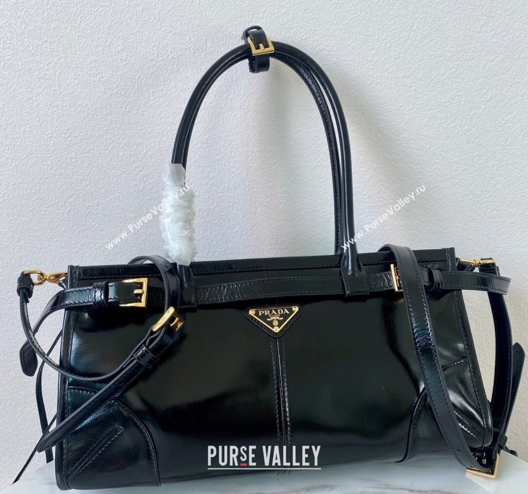 Prada Medium shiny leather handbag 1BA426 Black 2 2024 (YZ-240220025)