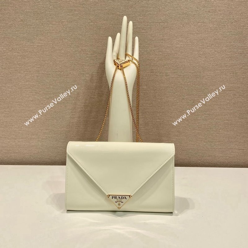 Prada Patent leather chain mini-bag 1BP051 White 2024 (YZ-240220046)