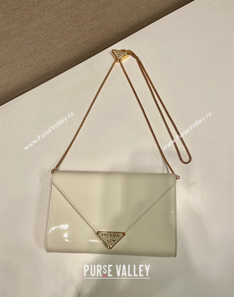 Prada Patent leather chain mini-bag 1BP051 White 2024 (YZ-240220046)