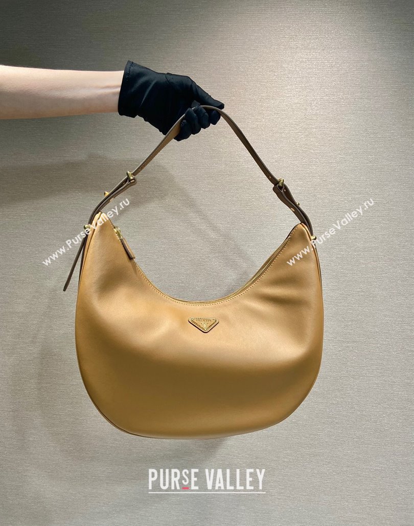 Prada Large leather hobo shoulder bag 1BC212 Caramel Brown 2024 (YZ-240220026)