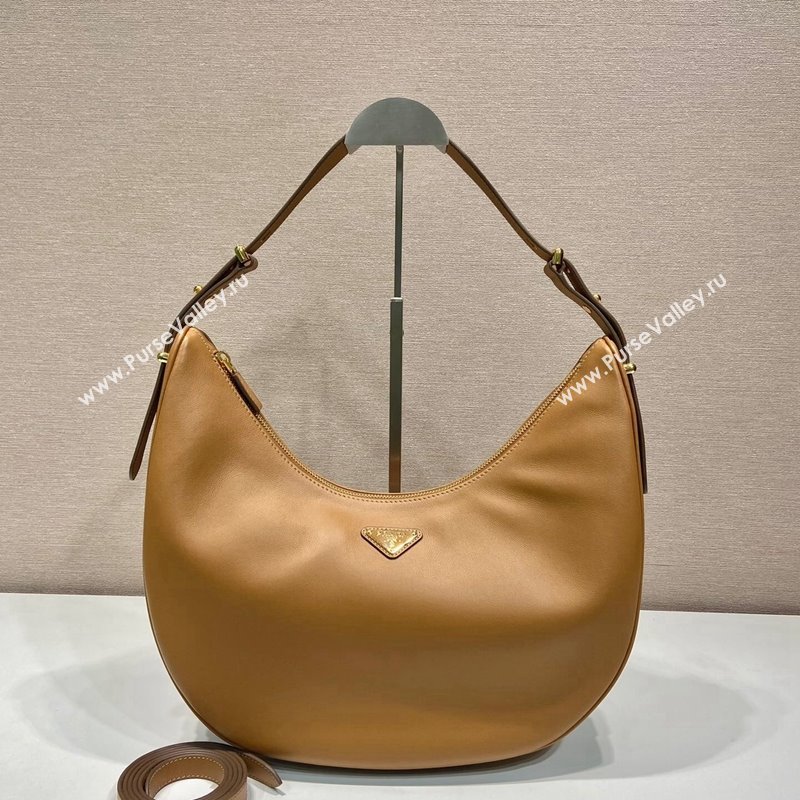 Prada Large leather hobo shoulder bag 1BC212 Caramel Brown 2024 (YZ-240220026)