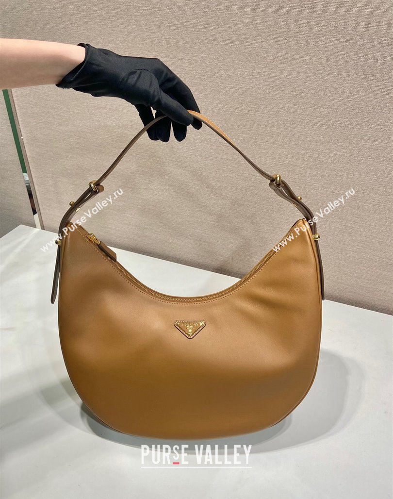 Prada Large leather hobo shoulder bag 1BC212 Caramel Brown 2024 (YZ-240220026)