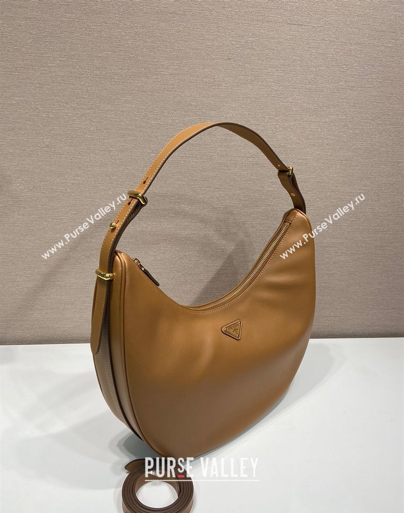 Prada Large leather hobo shoulder bag 1BC212 Caramel Brown 2024 (YZ-240220026)