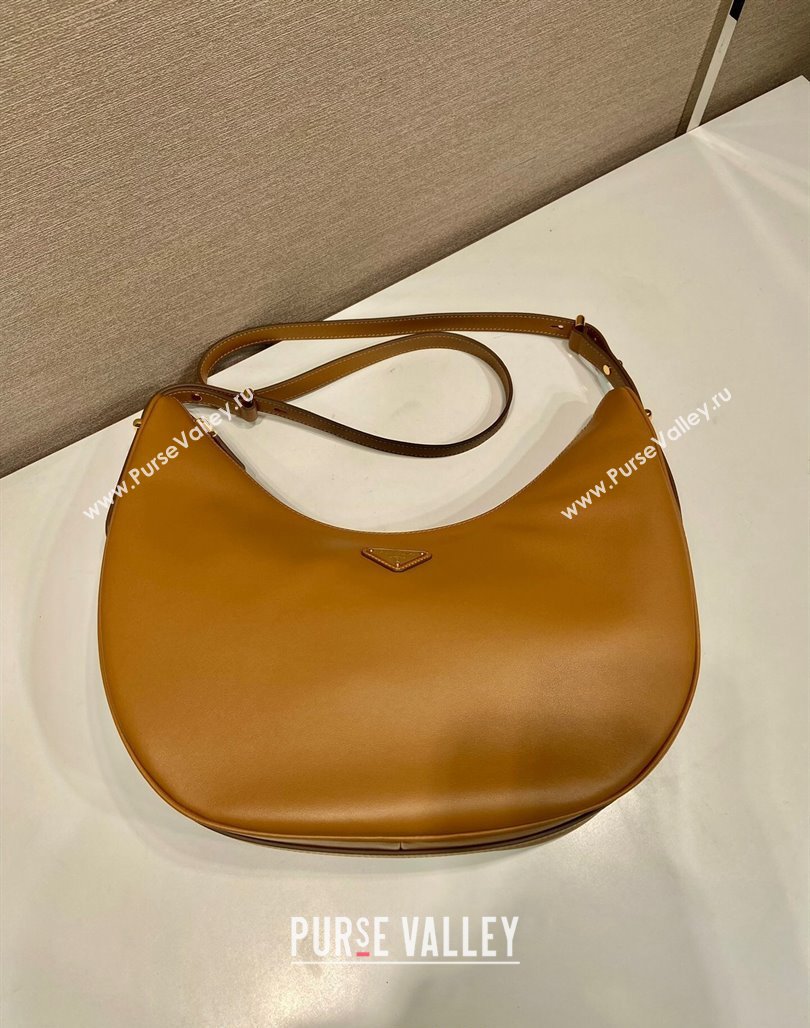 Prada Large leather hobo shoulder bag 1BC212 Caramel Brown 2024 (YZ-240220026)