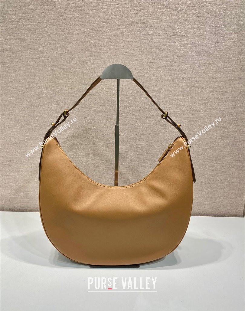 Prada Large leather hobo shoulder bag 1BC212 Caramel Brown 2024 (YZ-240220026)