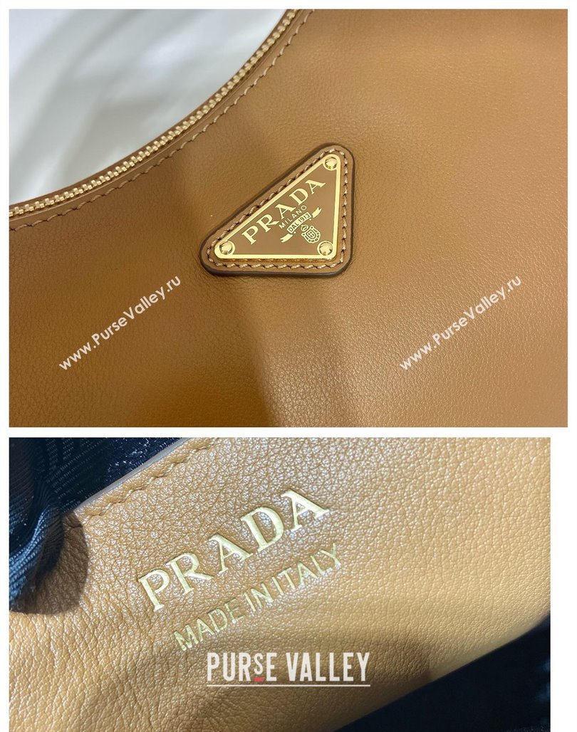 Prada Large leather hobo shoulder bag 1BC212 Caramel Brown 2024 (YZ-240220026)