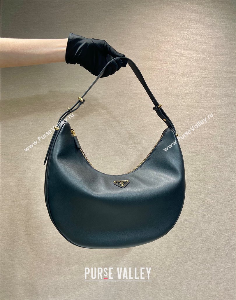 Prada Large leather hobo shoulder bag 1BC212 Black 2024 (YZ-240220027)