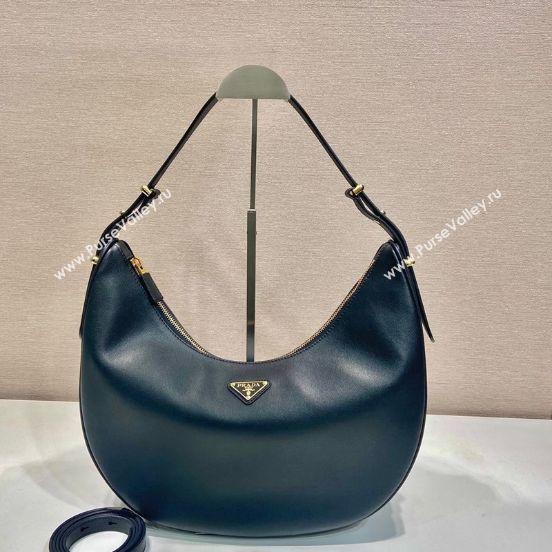 Prada Large leather hobo shoulder bag 1BC212 Black 2024 (YZ-240220027)