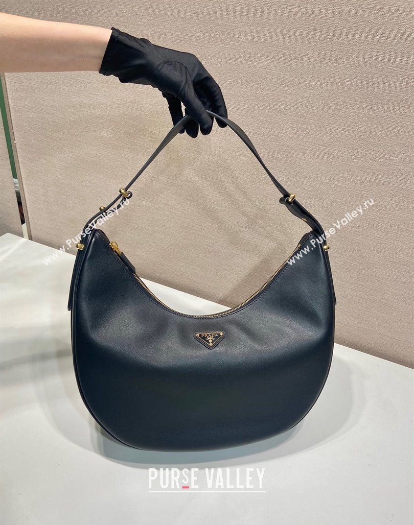 Prada Large leather hobo shoulder bag 1BC212 Black 2024 (YZ-240220027)