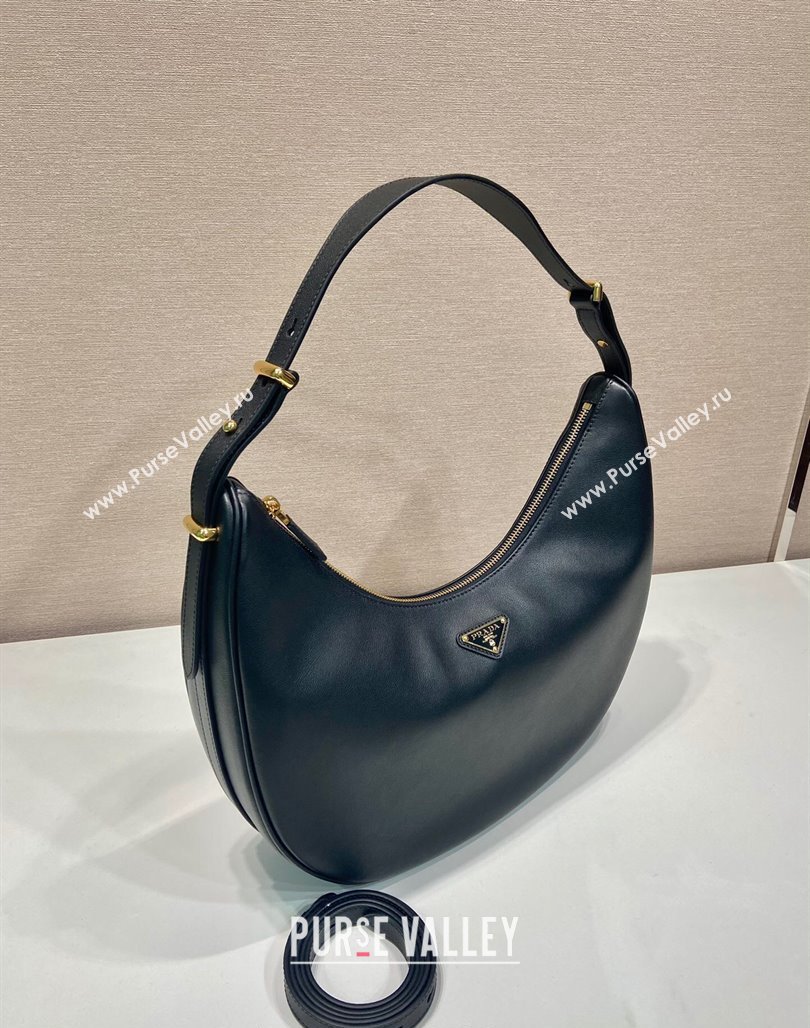 Prada Large leather hobo shoulder bag 1BC212 Black 2024 (YZ-240220027)