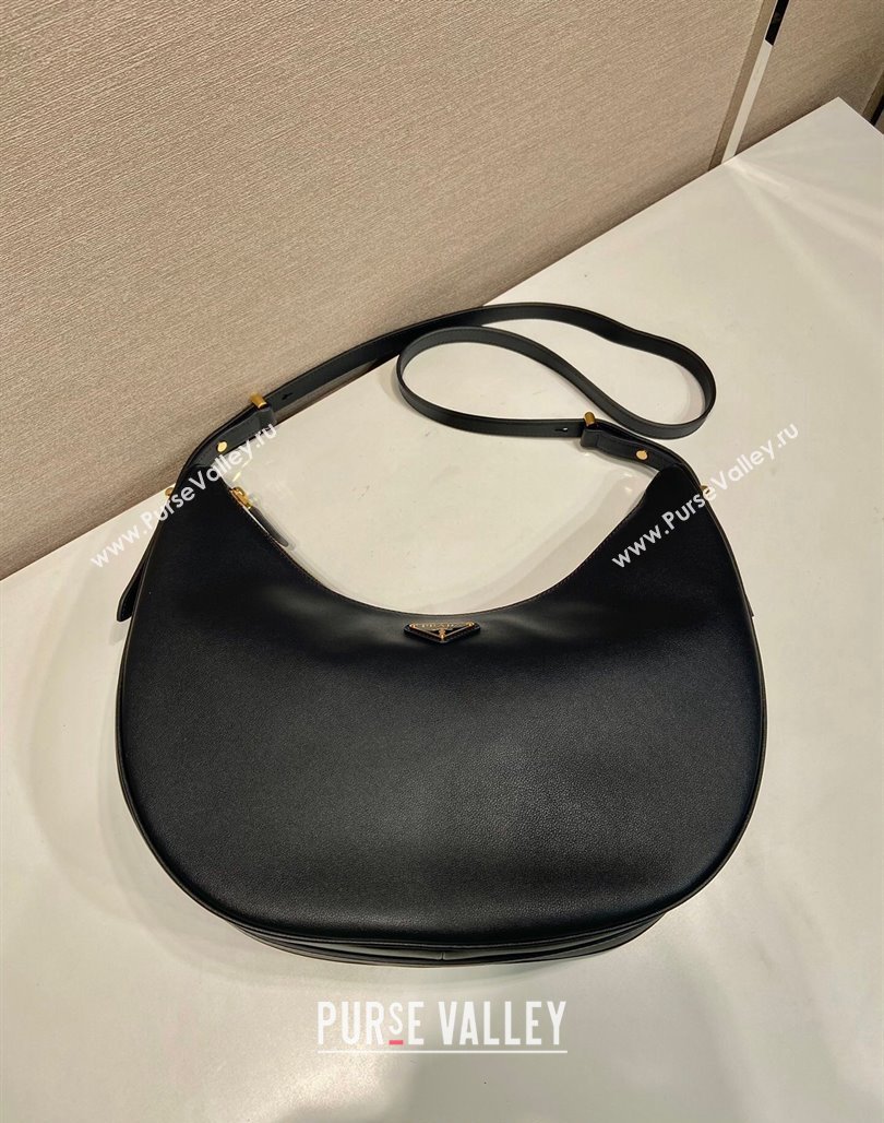 Prada Large leather hobo shoulder bag 1BC212 Black 2024 (YZ-240220027)