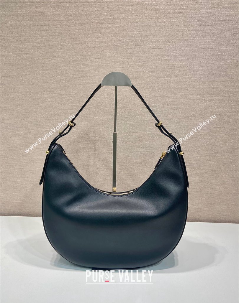 Prada Large leather hobo shoulder bag 1BC212 Black 2024 (YZ-240220027)