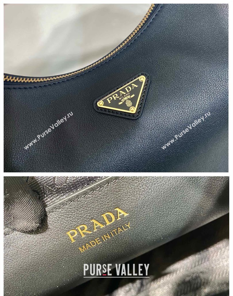 Prada Large leather hobo shoulder bag 1BC212 Black 2024 (YZ-240220027)