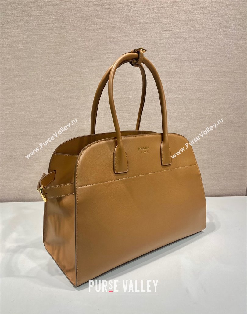 Prada Large leather tote bag with buckles 1BG508 Light Brown 2024 (YZ-240220028)