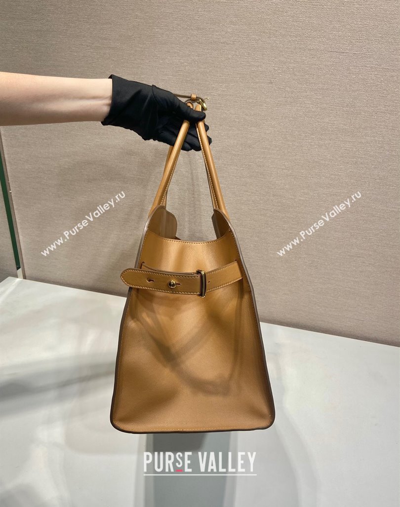 Prada Large leather tote bag with buckles 1BG508 Light Brown 2024 (YZ-240220028)