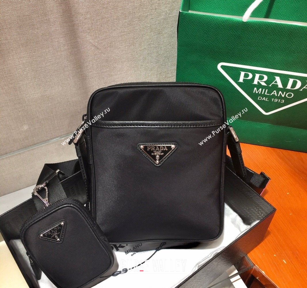 Prada Mens Re-Nylon and Saffiano shoulder bag Black 2024 2VH112 (YZ-240312097)