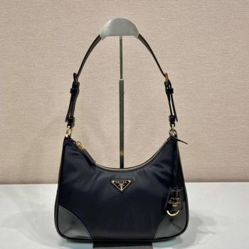 Prada Nylon and Leather Hobo Bag 1BC214 Black 2024 (YZ-240312089)