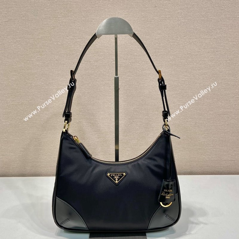 Prada Nylon and Leather Hobo Bag 1BC214 Black 2024 (YZ-240312089)