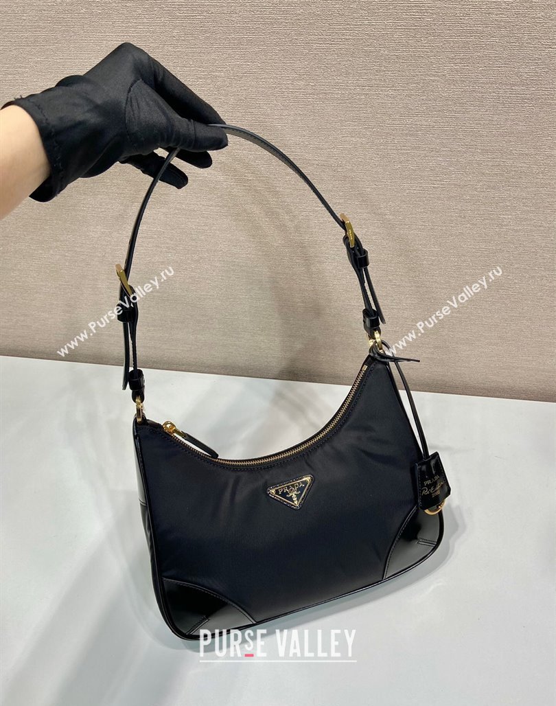 Prada Nylon and Leather Hobo Bag 1BC214 Black 2024 (YZ-240312089)