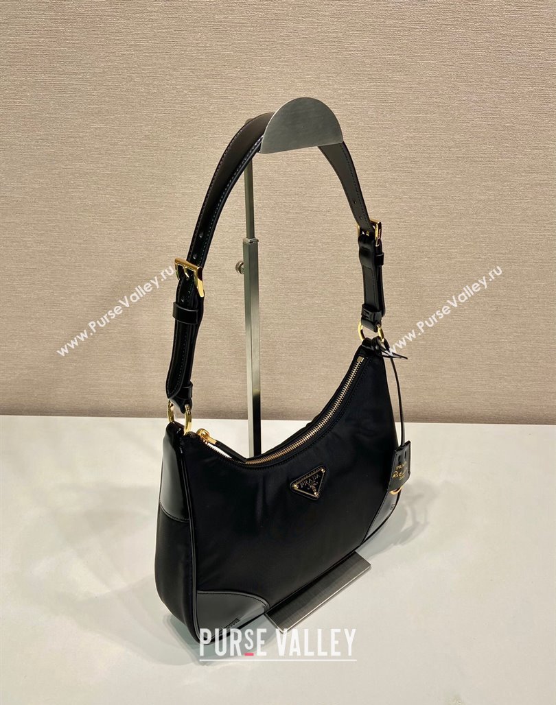 Prada Nylon and Leather Hobo Bag 1BC214 Black 2024 (YZ-240312089)