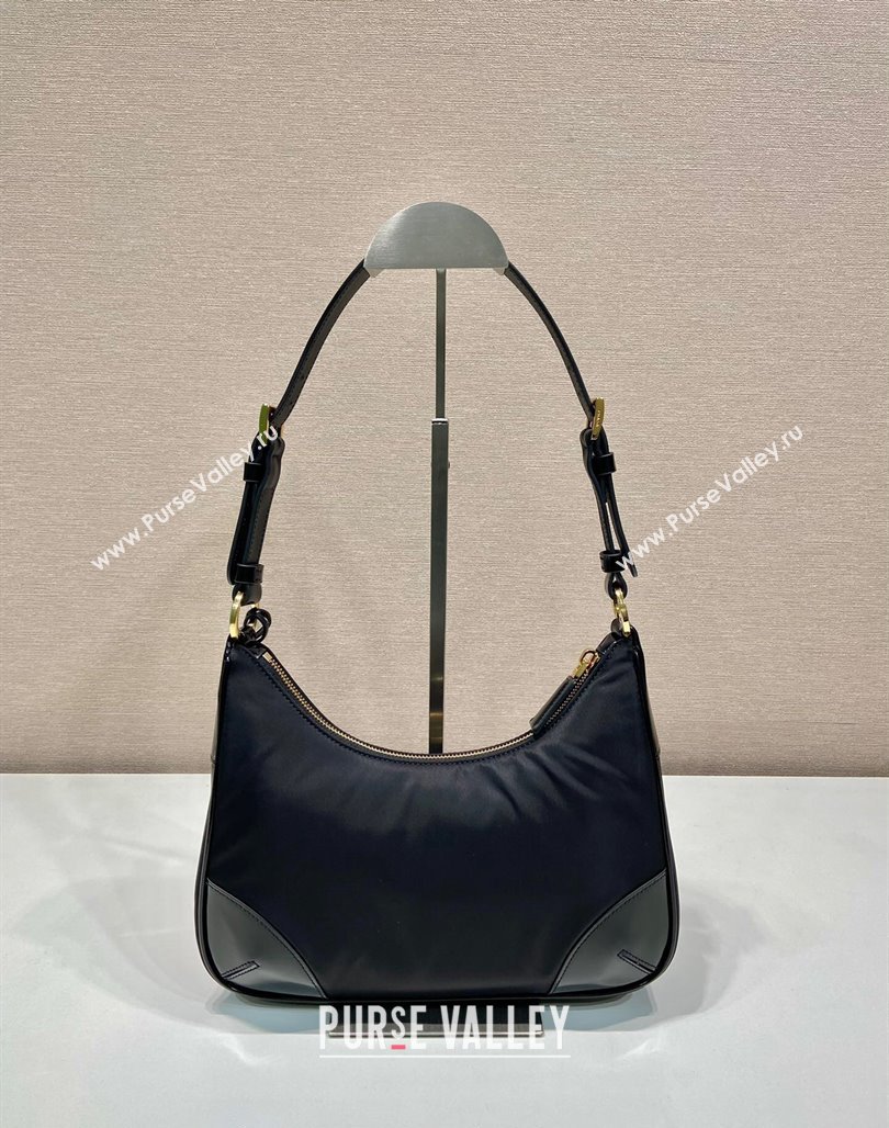 Prada Nylon and Leather Hobo Bag 1BC214 Black 2024 (YZ-240312089)