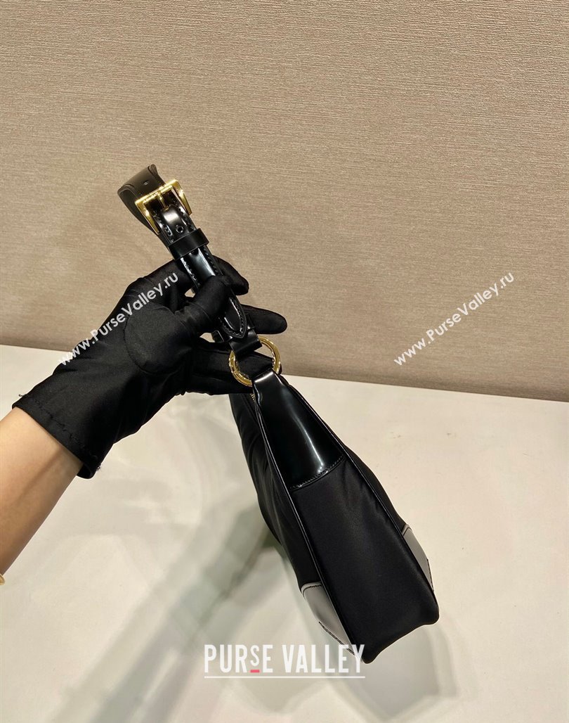 Prada Nylon and Leather Hobo Bag 1BC214 Black 2024 (YZ-240312089)