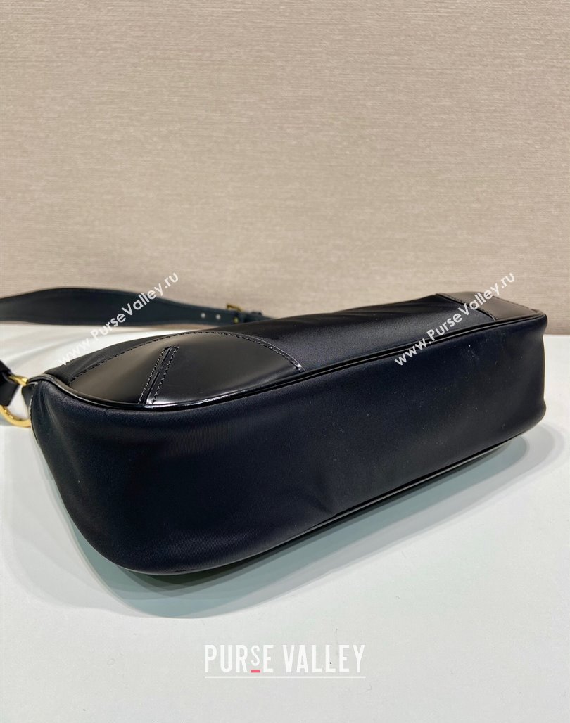 Prada Nylon and Leather Hobo Bag 1BC214 Black 2024 (YZ-240312089)