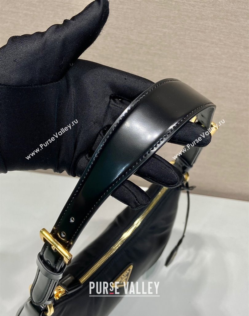Prada Nylon and Leather Hobo Bag 1BC214 Black 2024 (YZ-240312089)