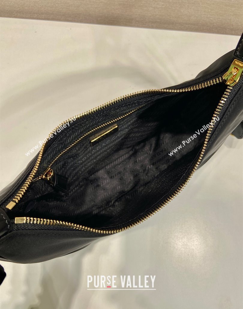Prada Nylon and Leather Hobo Bag 1BC214 Black 2024 (YZ-240312089)