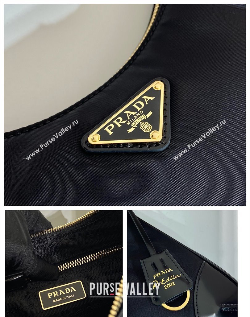 Prada Nylon and Leather Hobo Bag 1BC214 Black 2024 (YZ-240312089)