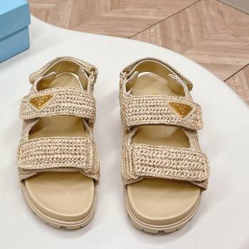 Prada Crochet Raffia-Like Flat Sandals Beige 2024 032702 (MD-240327111)