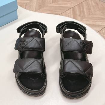 Prada Calf Leather Strap Flat Sandals Black 2024 0327 (MD-240327122)