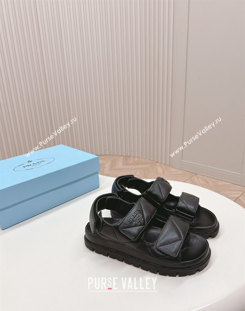 Prada Calf Leather Strap Flat Sandals Black 2024 0327 (MD-240327122)