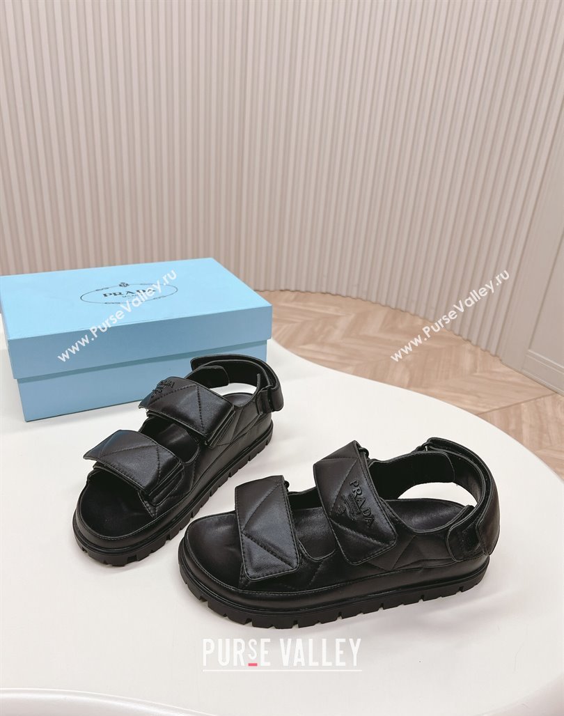 Prada Calf Leather Strap Flat Sandals Black 2024 0327 (MD-240327122)