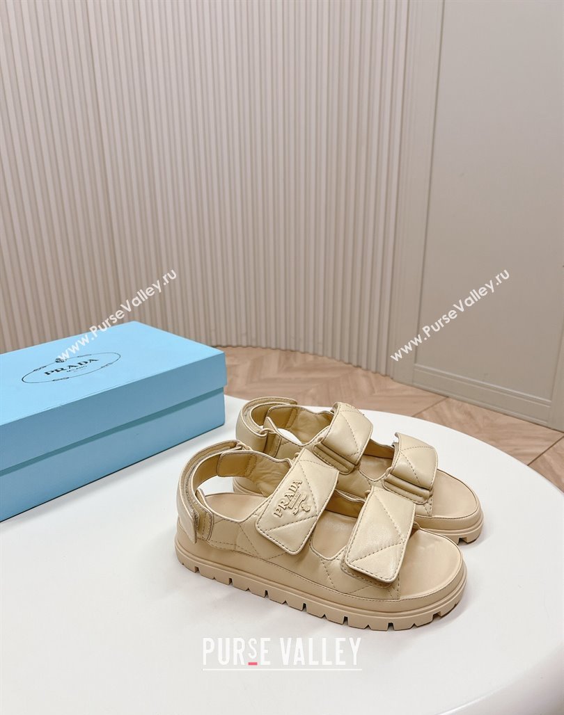 Prada Calf Leather Strap Flat Sandals Beige 2024 0327 (MD-240327124)