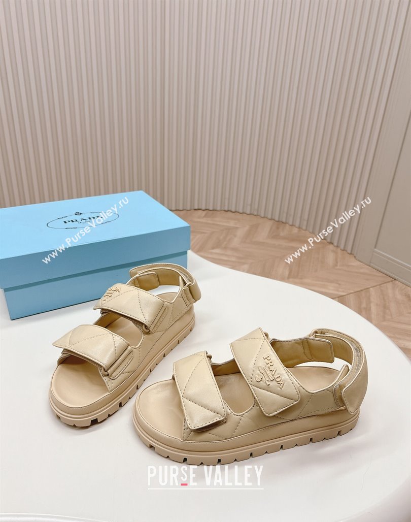 Prada Calf Leather Strap Flat Sandals Beige 2024 0327 (MD-240327124)