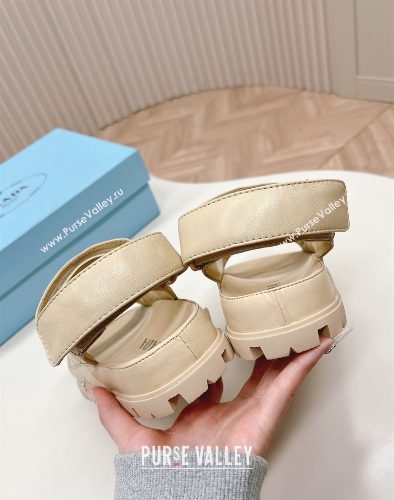 Prada Calf Leather Strap Flat Sandals Beige 2024 0327 (MD-240327124)