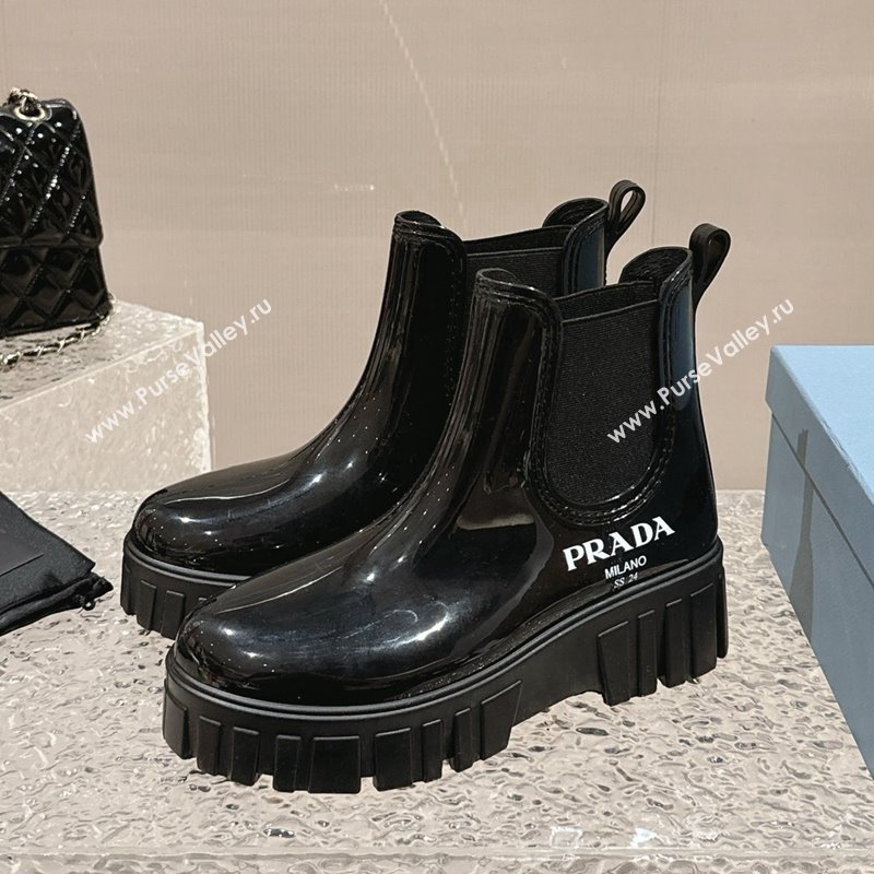 Prada Patent Rubber Rain Boots Black/White 2024 0327 (MD-240327126)