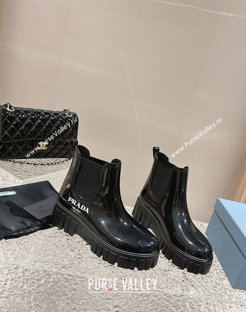 Prada Patent Rubber Rain Boots Black/White 2024 0327 (MD-240327126)