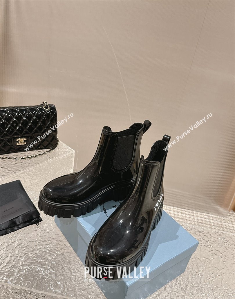 Prada Patent Rubber Rain Boots Black/White 2024 0327 (MD-240327126)