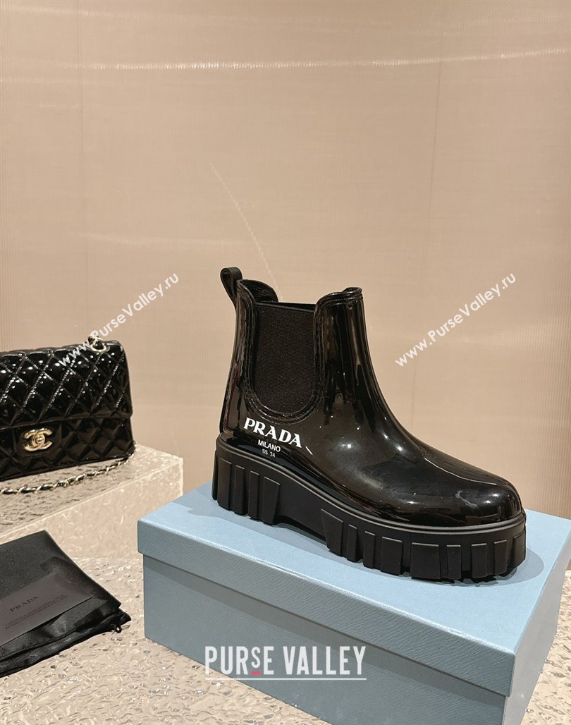 Prada Patent Rubber Rain Boots Black/White 2024 0327 (MD-240327126)