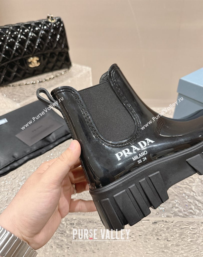 Prada Patent Rubber Rain Boots Black/White 2024 0327 (MD-240327126)