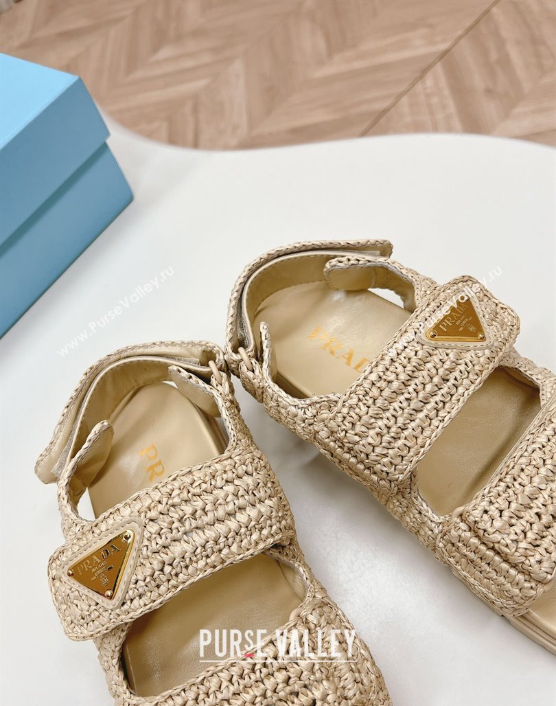 Prada Crochet Raffia-Like Flat Sandals Beige 2024 032702 (MD-240327111)