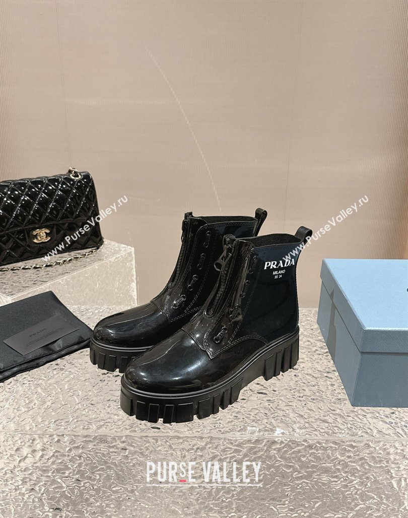 Prada Patent Rubber Rain Boots with Zip Black 2024 0327 (MD-240327128)