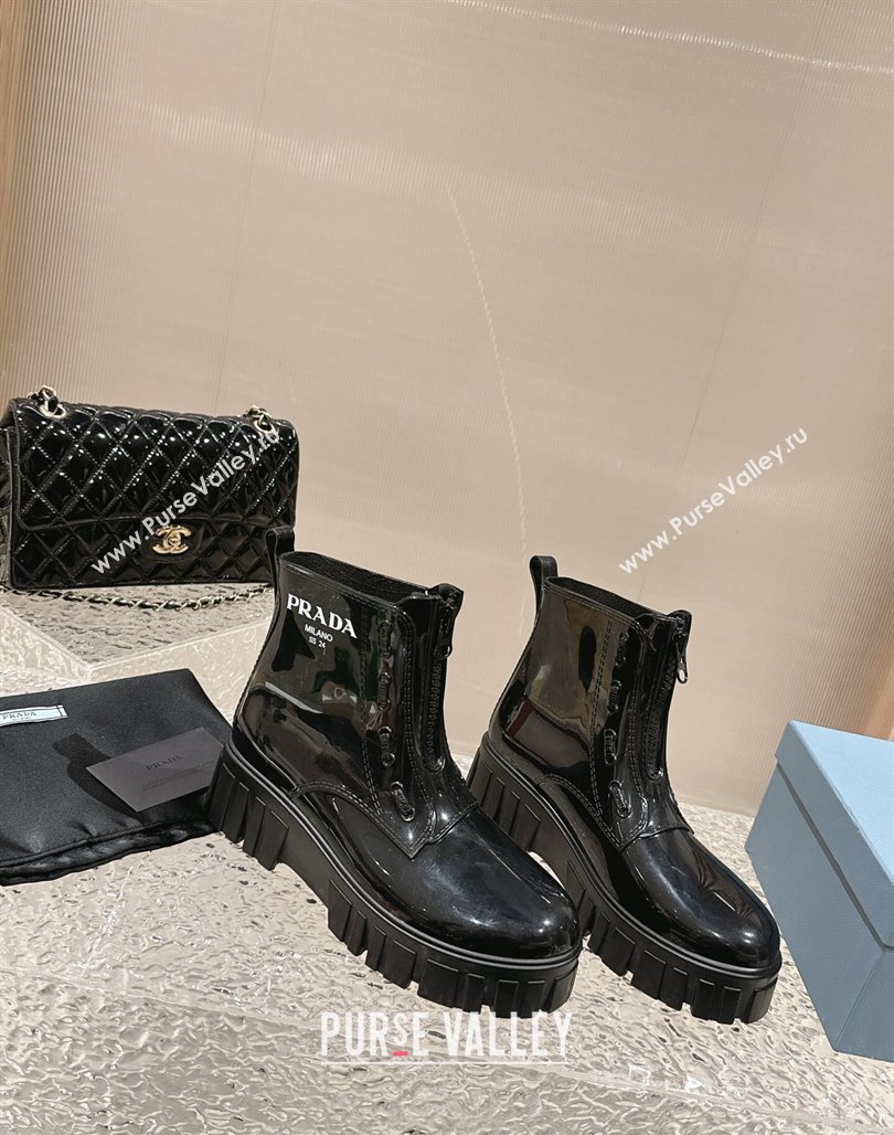 Prada Patent Rubber Rain Boots with Zip Black 2024 0327 (MD-240327128)