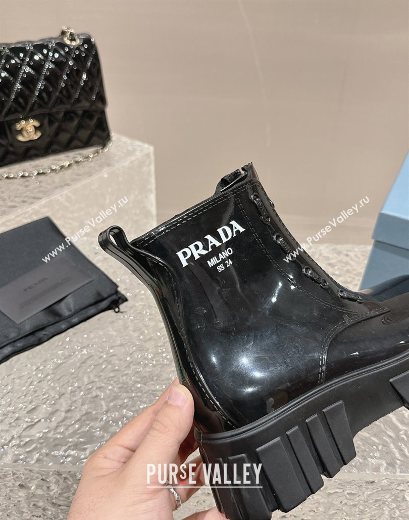 Prada Patent Rubber Rain Boots with Zip Black 2024 0327 (MD-240327128)